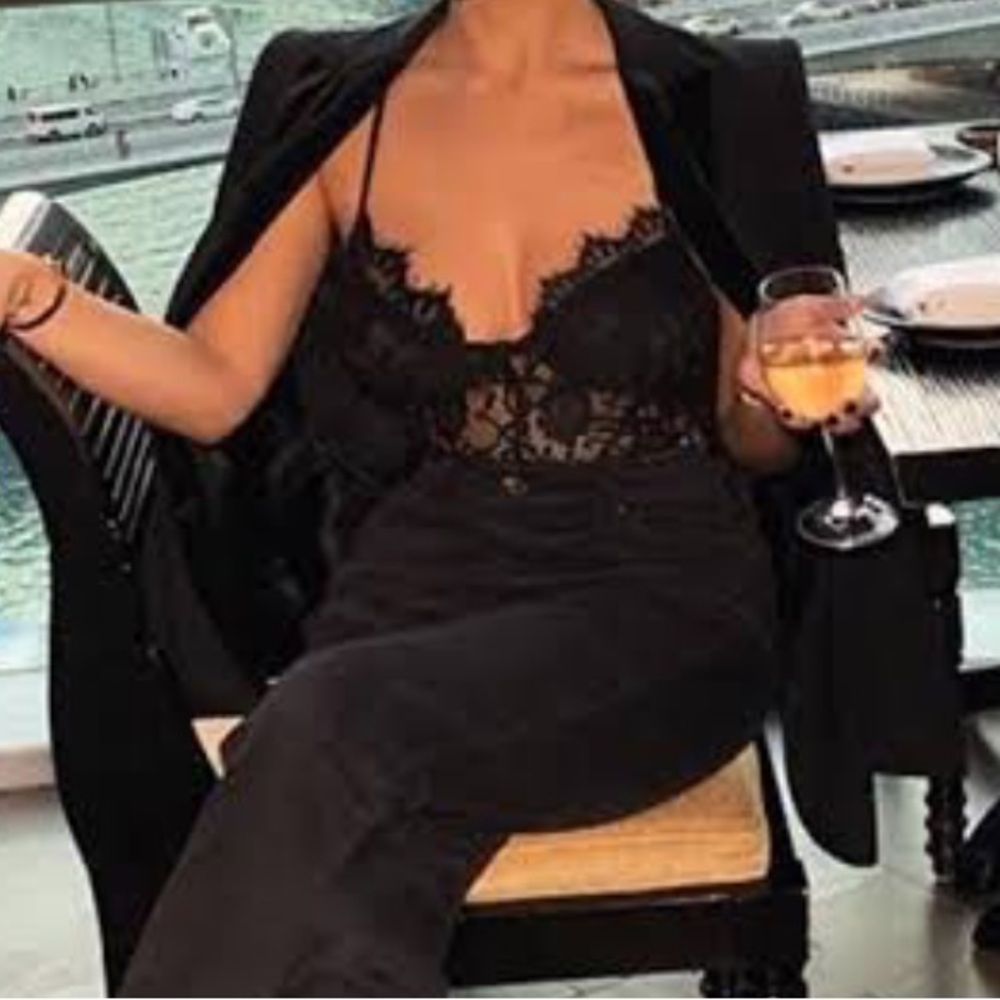 Steampunk Lace Bodysuit Top Size Small Burlesque Black Lingerie-Inspired Sheer